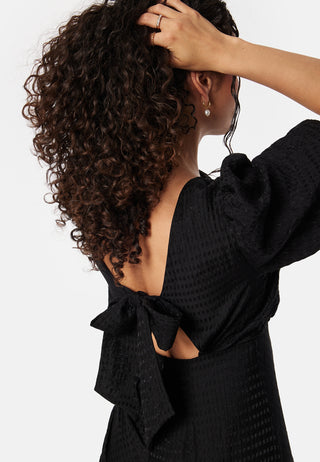 Balloon Sleeve Bow Midi Dress