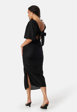 Balloon Sleeve Bow Midi Dress