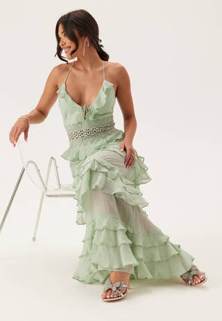 Crochet Waist Flounce Maxi Dress