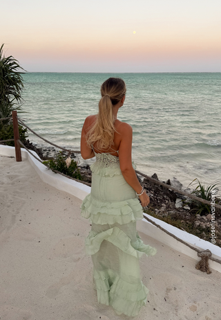 Crochet Waist Flounce Maxi Dress