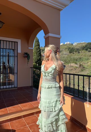 Crochet Waist Flounce Maxi Dress