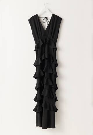 Deep V-Neck Flounce Gown