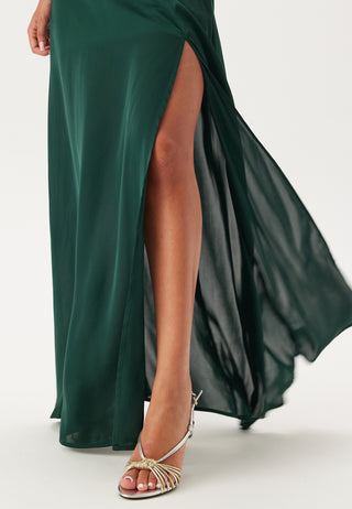 Drapy-Back Slit Satin Gown