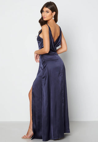 Drapy-Back Slit Satin Gown