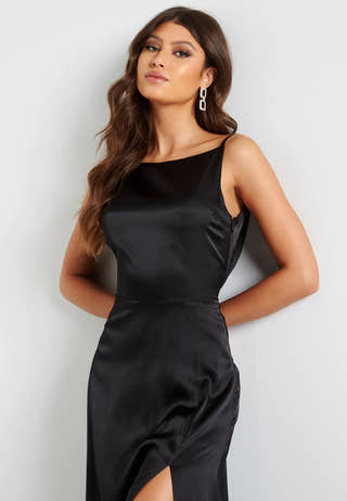 Drapy-Back Slit Satin Gown