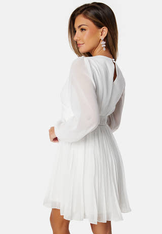 Pleated L/S Chiffon Dress