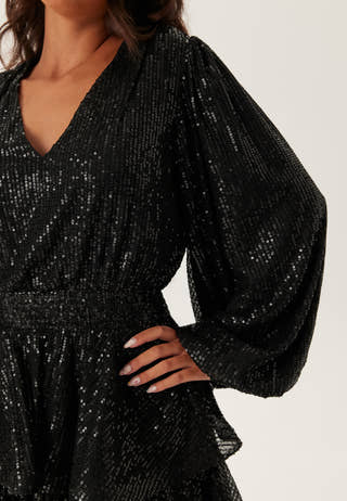 Flounce Balloon Sleeve Sequin Dress