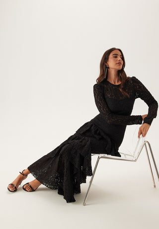 Frill Lace Long Sleeve Maxi Dress