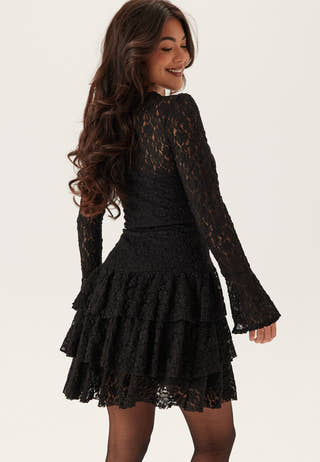 Frill Lace Long Sleeve Short Dress