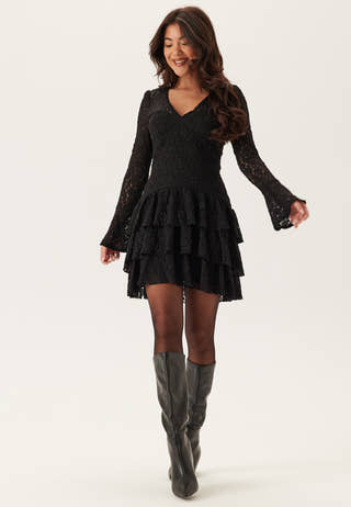 Frill Lace Long Sleeve Short Dress