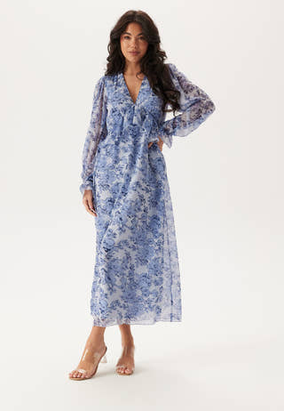 Frill L/S Chiffon Midi Dress