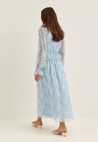 Frill L/S Chiffon Midi Dress