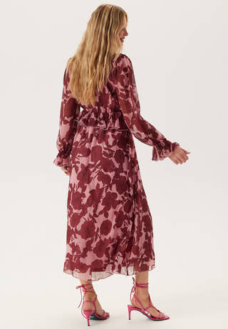 Frill L/S Chiffon Midi Dress