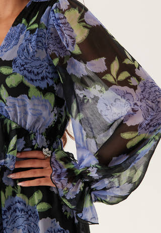 Frill L/S Chiffon Midi Dress