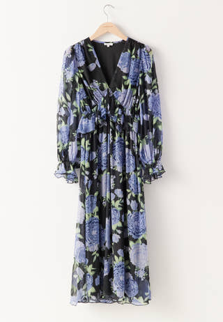 Frill L/S Chiffon Midi Dress