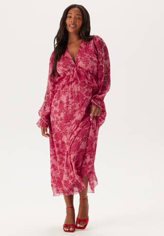 Frill L/S Chiffon Midi Dress