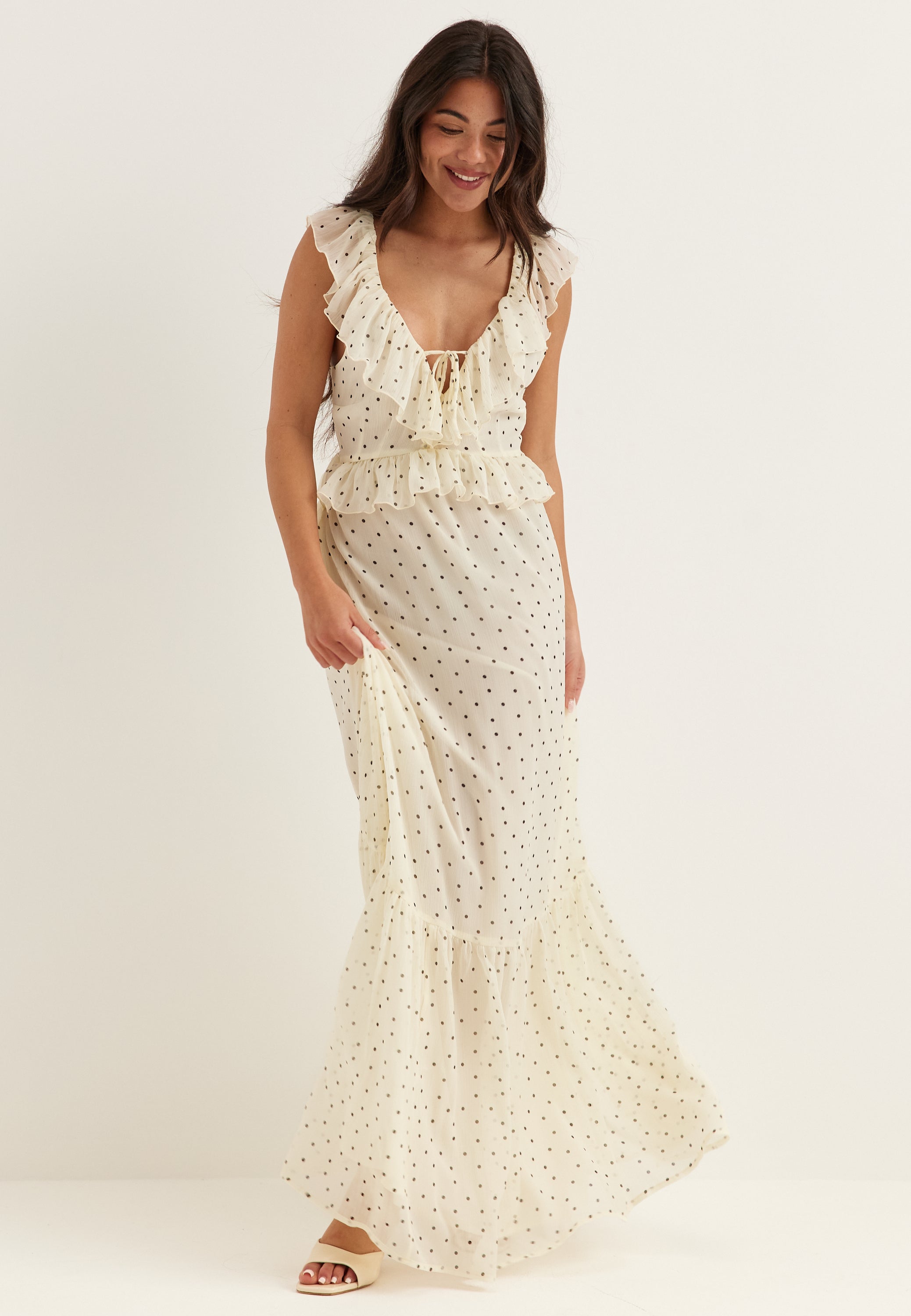 maxi floaty dresses Bubbleroom occasion – Frill Tie Back Chiffon Maxi Dress – Dresses – Yellow  / Patterned