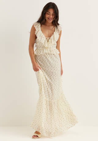 Frill Tie Back Chiffon Maxi Dress