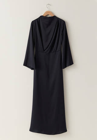 High Neck Wide Sleeve Satin Gown