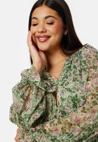 Frill L/S Chiffon Midi Dress