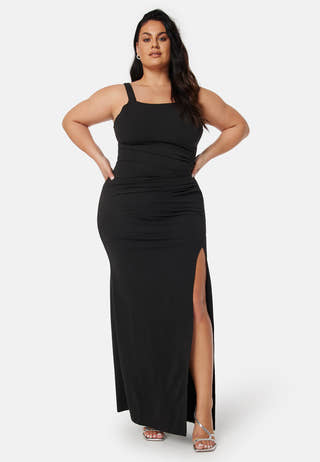 Square neck slit maxi dress