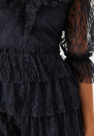 Lace Frill Puff Sleeve Dress