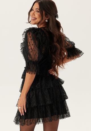 Lace Frill Puff Sleeve Dress