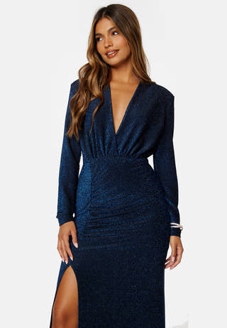 Sparkling Ruched Slit Gown