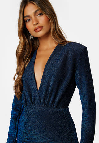 Sparkling Ruched Slit Gown