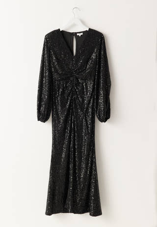 Long Sleeve Sequin Ankle Dress