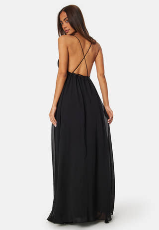 Pleated V-neck chiffon gown
