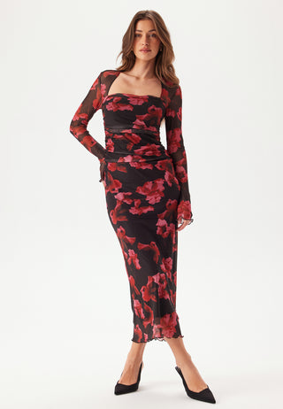 Mesh Ruched Ankle Dress