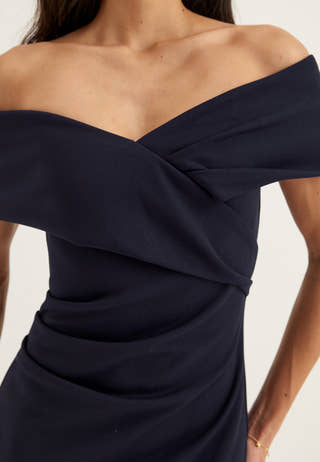 Off Shoulder Pleat Maxi Dress