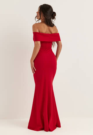 Off Shoulder Pleat Maxi Dress