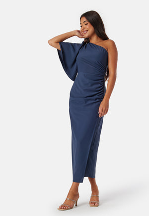 Ruched One Shoulder Midi Dress