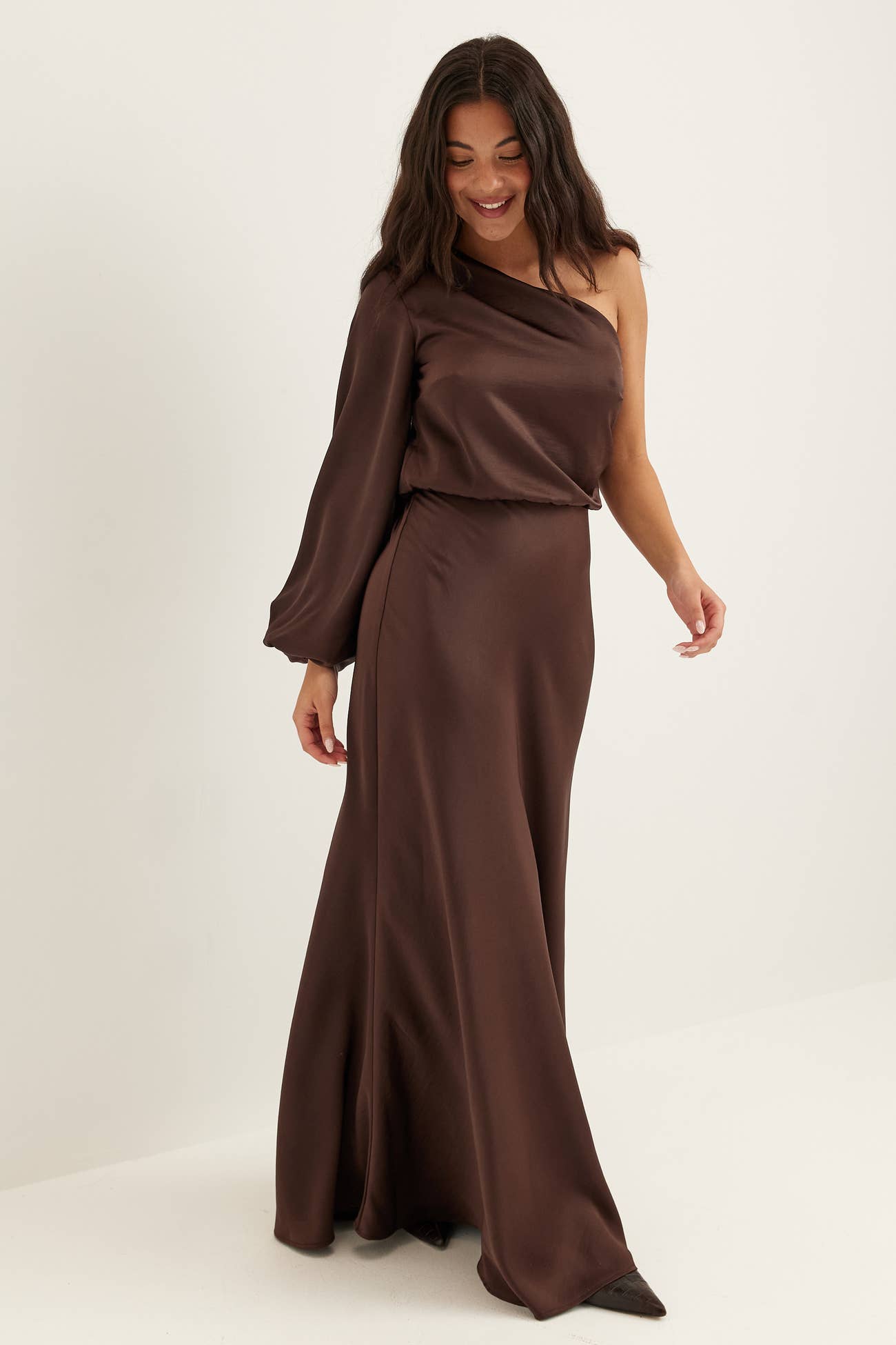 Bubbleroom Occasion One Shoulder Satin Gown Bridesmaid Dresses Brown bubbleroom-occasion-one-shoulder-satin-gown-bridesmaid-dresses-brown
