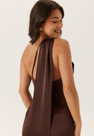 One Shoulder Scarf Satin Gown