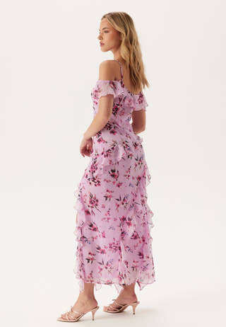 Peaky Shoulder Flounce Maxi Dress