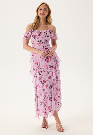 Peaky Shoulder Flounce Maxi Dress