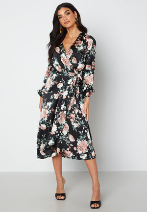 Priya Satin Wrap Midi Dress