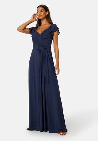 Butterfly Sleeve Draped Chiffon Gown