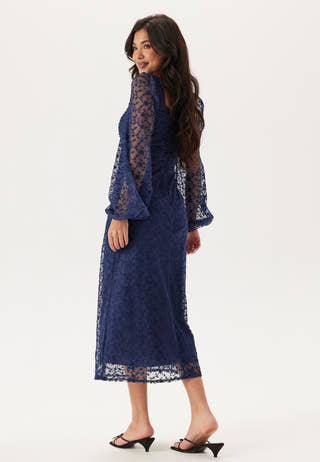 Ruched L/S Midi Dress