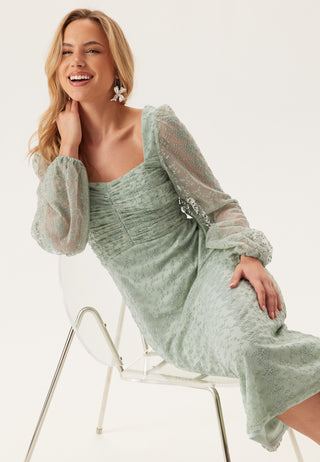 Ruched L/S Midi Dress