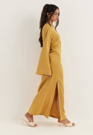 Ruched Satin Maxi Dress