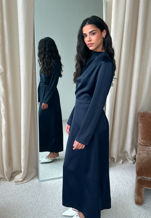 Satin Cowl Neck Midi Dress