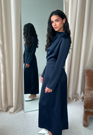 Satin Cowl Neck Midi Dress