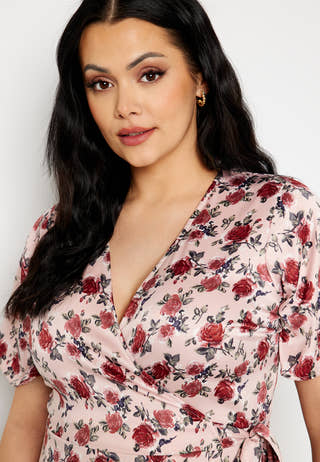 Frill Wrap Satin Midi Dress