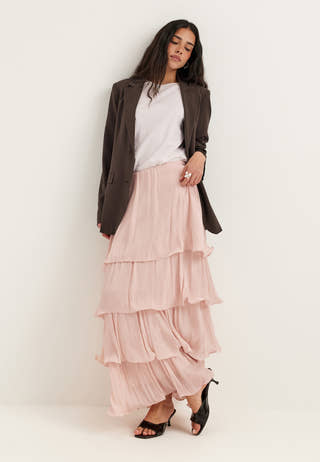Shimmer Flounce Maxi Skirt