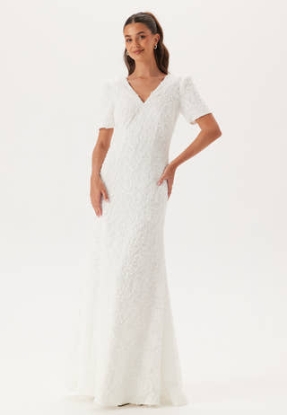 Short Sleeve 3D Floral Wedding Gown