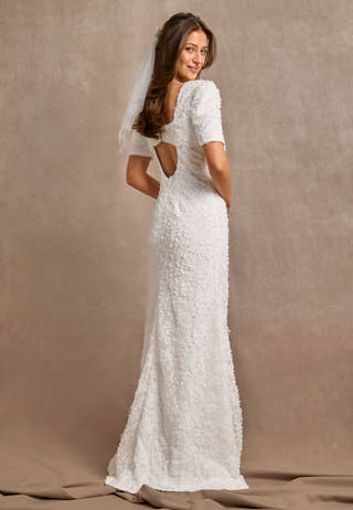 Short Sleeve 3D Floral Wedding Gown